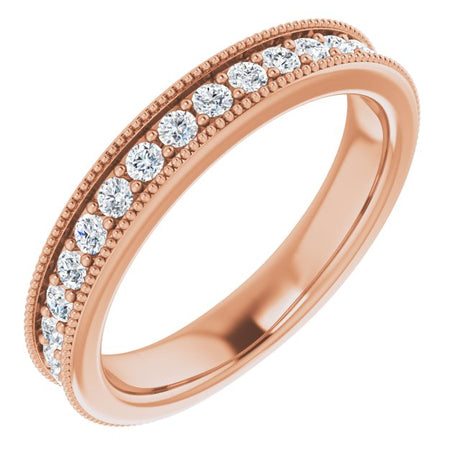 14K Gold Round Natural Diamond Milgrain Edge Anniversary Band – 1/2–1 5/8 CTW - Rose Gold