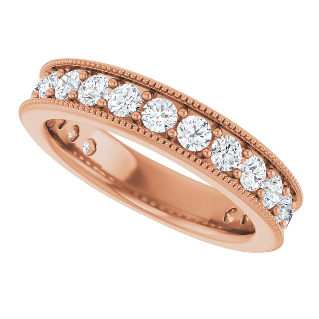 14K Gold Round Natural Diamond Milgrain Edge Anniversary Band – 1/2–1 5/8 CTW - Rose Gold - view 5