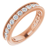 14K Gold Round Natural Diamond Milgrain Edge Anniversary Band – 1/2–1 5/8 CTW - Rose Gold