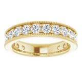 14K Gold Round Natural Diamond Milgrain Edge Anniversary Band – 1/2–1 5/8 CTW - Yellow Gold - view 3