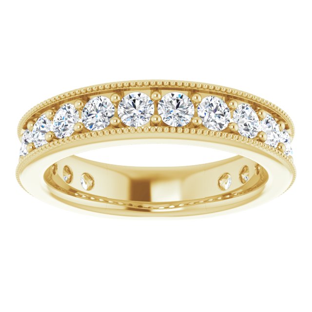 14K Gold Round Natural Diamond Milgrain Edge Anniversary Band – 1/2–1 5/8 CTW - Yellow Gold - view 3