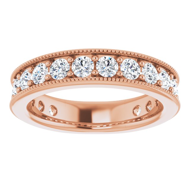 14K Gold Round Natural Diamond Milgrain Edge Anniversary Band – 1/2–1 5/8 CTW - Rose Gold - view 3