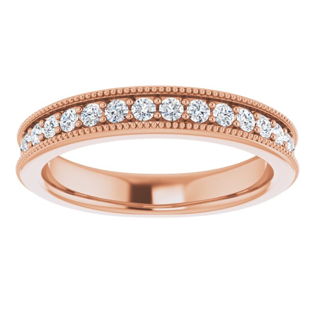 14K Gold Round Natural Diamond Milgrain Edge Anniversary Band – 1/2–1 5/8 CTW - Rose Gold - view 3