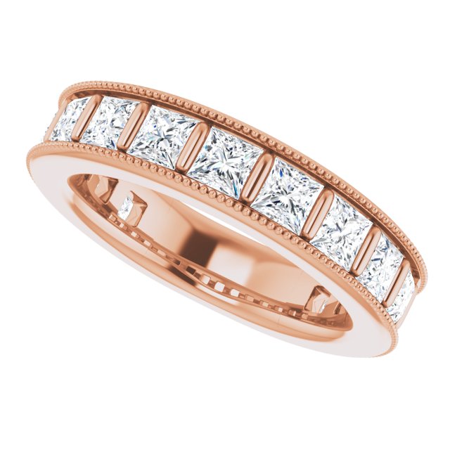14K Gold Square Natural Diamond Milgrain Edge Anniversary Band – 1–2 3/8 CTW - Rose Gold - view 5