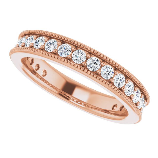14K Gold Round Natural Diamond Milgrain Edge Anniversary Band – 1/2–1 5/8 CTW - Rose Gold - view 5
