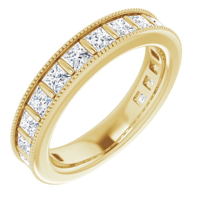 14K Gold Square Natural Diamond Milgrain Edge Anniversary Band – 1–2 3/8 CTW - Yellow Gold