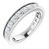 14K Gold Square Natural Diamond Milgrain Edge Anniversary Band – 1–2 3/8 CTW - White Gold