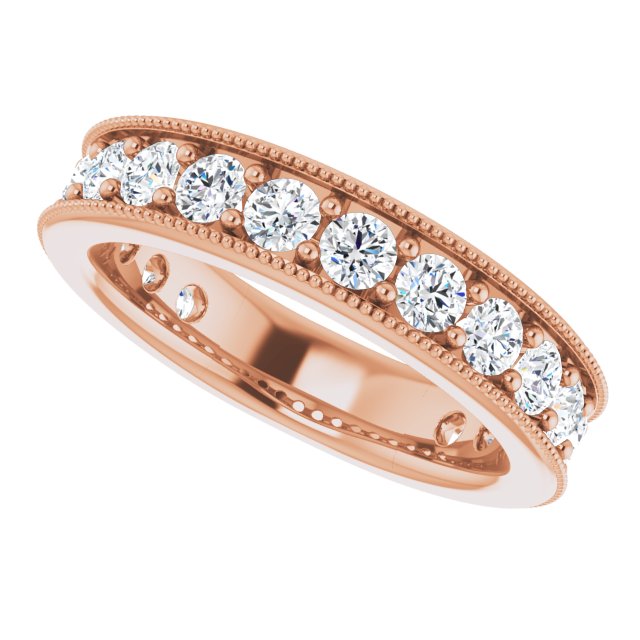 14K Gold Round Natural Diamond Milgrain Edge Anniversary Band – 1/2–1 5/8 CTW - Rose Gold - view 5