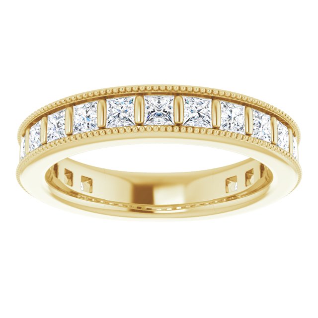 14K Gold Square Natural Diamond Milgrain Edge Anniversary Band – 1–2 3/8 CTW - Yellow Gold - view 3