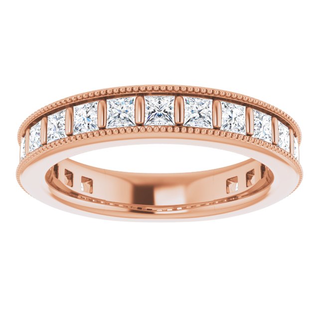 14K Gold Square Natural Diamond Milgrain Edge Anniversary Band – 1–2 3/8 CTW - Rose Gold - view 3