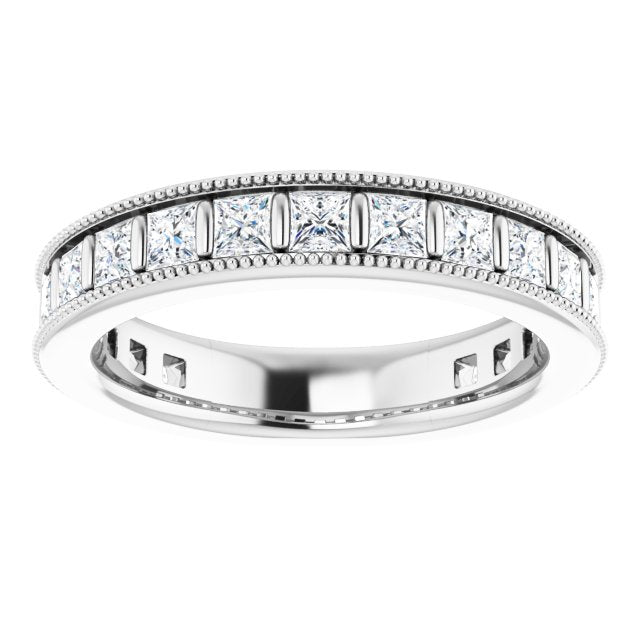 14K Gold Square Natural Diamond Milgrain Edge Anniversary Band – 1–2 3/8 CTW - White Gold - view 3