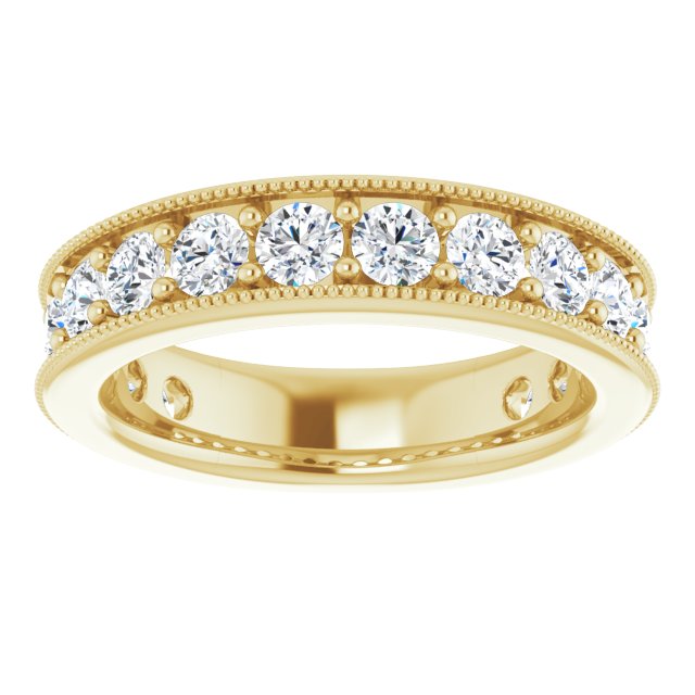 14K Gold Round Natural Diamond Milgrain Edge Anniversary Band – 1/2–1 5/8 CTW - Yellow Gold - view 3