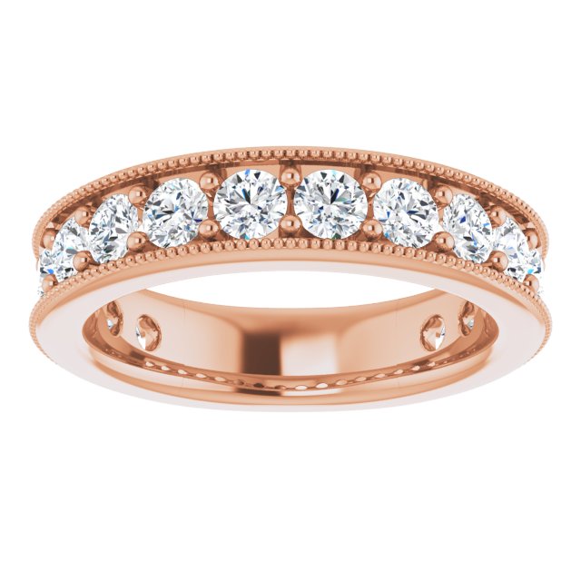 14K Gold Round Natural Diamond Milgrain Edge Anniversary Band – 1/2–1 5/8 CTW - Rose Gold - view 3