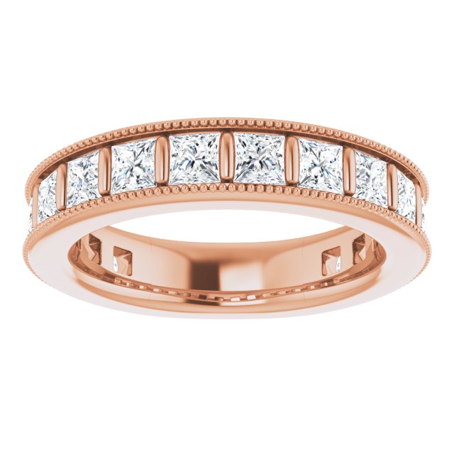 14K Gold Square Natural Diamond Milgrain Edge Anniversary Band – 1–2 3/8 CTW - Rose Gold - view 4