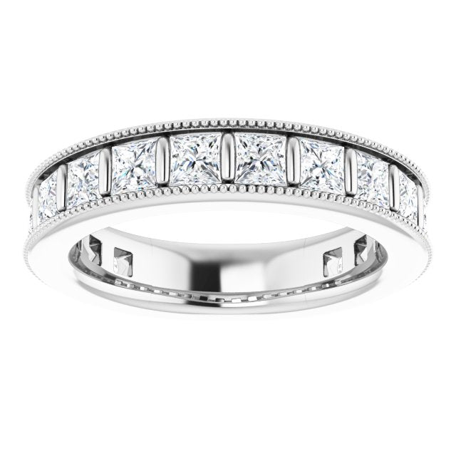 14K Gold Square Natural Diamond Milgrain Edge Anniversary Band – 1–2 3/8 CTW - White Gold - view 3