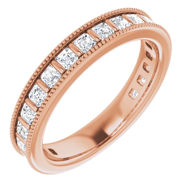 14K Gold Asscher Natural Diamond Milgrain Edge Anniversary Band – 1 CTW - Rose Gold