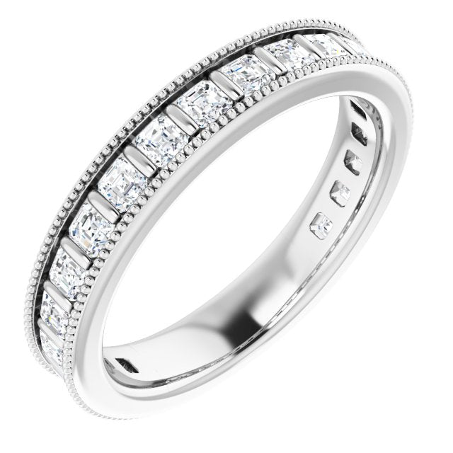 14K Gold Asscher Natural Diamond Milgrain Edge Anniversary Band – 1 CTW - White Gold