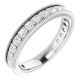 Platinum Asscher Natural Diamond Milgrain Edge Anniversary Band – 1 CTW