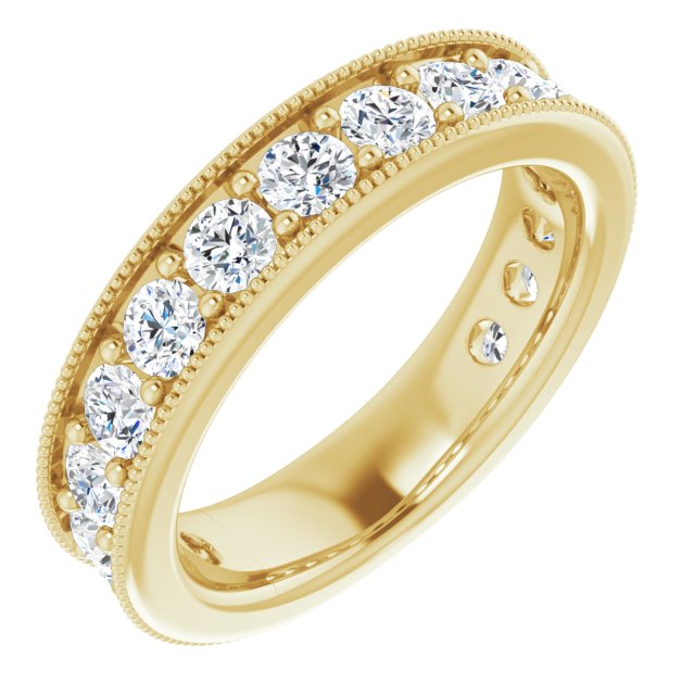 14K Gold Round Natural Diamond Milgrain Edge Anniversary Band – 1/2–1 5/8 CTW - Yellow Gold
