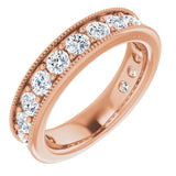 14K Gold Round Natural Diamond Milgrain Edge Anniversary Band – 1/2–1 5/8 CTW - Rose Gold