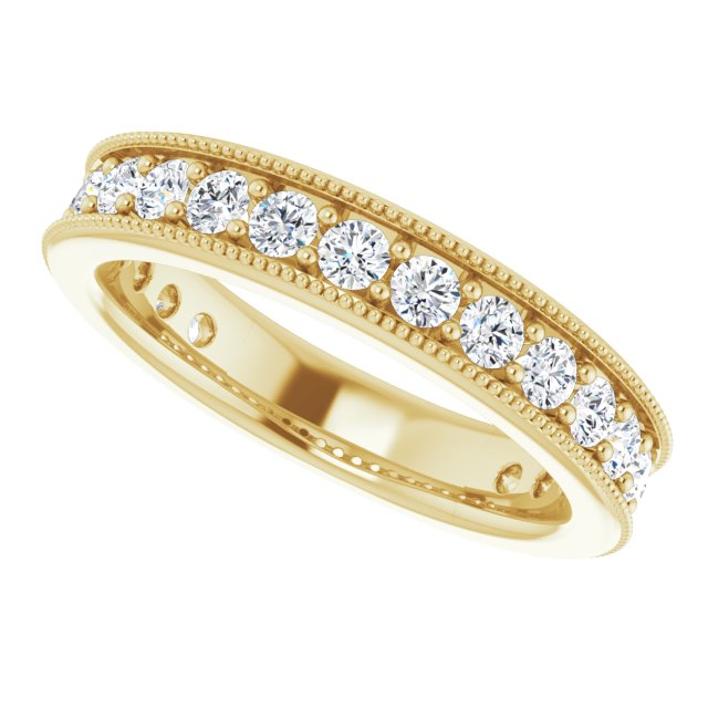 14K Gold Round Natural Diamond Milgrain Edge Anniversary Band – 1/2–1 5/8 CTW - Yellow Gold - view 5