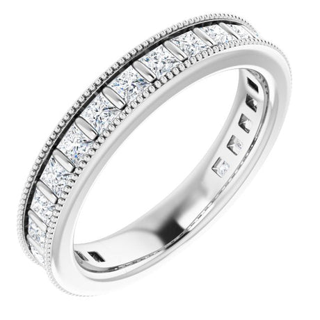 Platinum Square Natural Diamond Milgrain Edge Anniversary Band – 1–2 3/8 CTW