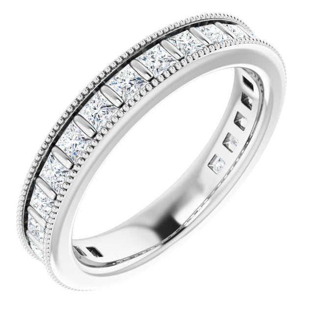 Platinum Square Natural Diamond Milgrain Edge Anniversary Band – 1–2 3/8 CTW