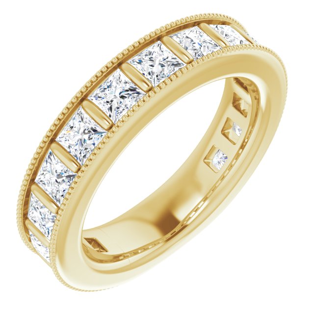 14K Gold Square Natural Diamond Milgrain Edge Anniversary Band – 1–2 3/8 CTW - Yellow Gold