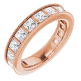 14K Gold Square Natural Diamond Milgrain Edge Anniversary Band – 1–2 3/8 CTW - Rose Gold