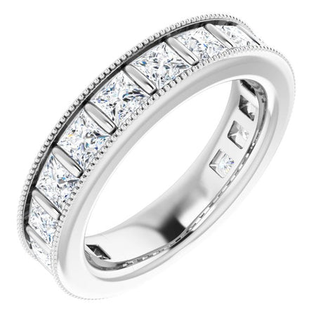 Platinum Square Natural Diamond Milgrain Edge Anniversary Band – 1–2 3/8 CTW