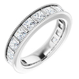 14K Gold Square Natural Diamond Milgrain Edge Anniversary Band – 1–2 3/8 CTW - White Gold