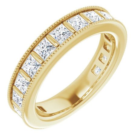 14K Gold Square Natural Diamond Milgrain Edge Anniversary Band – 1–2 3/8 CTW - Yellow Gold