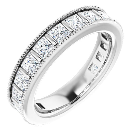 Platinum Square Natural Diamond Milgrain Edge Anniversary Band – 1–2 3/8 CTW