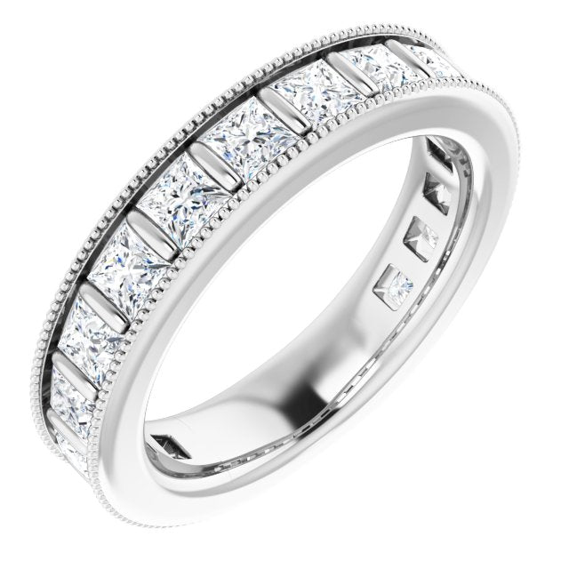 Platinum Square Natural Diamond Milgrain Edge Anniversary Band – 1–2 3/8 CTW
