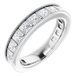 14K Gold Square Natural Diamond Milgrain Edge Anniversary Band – 1–2 3/8 CTW - White Gold