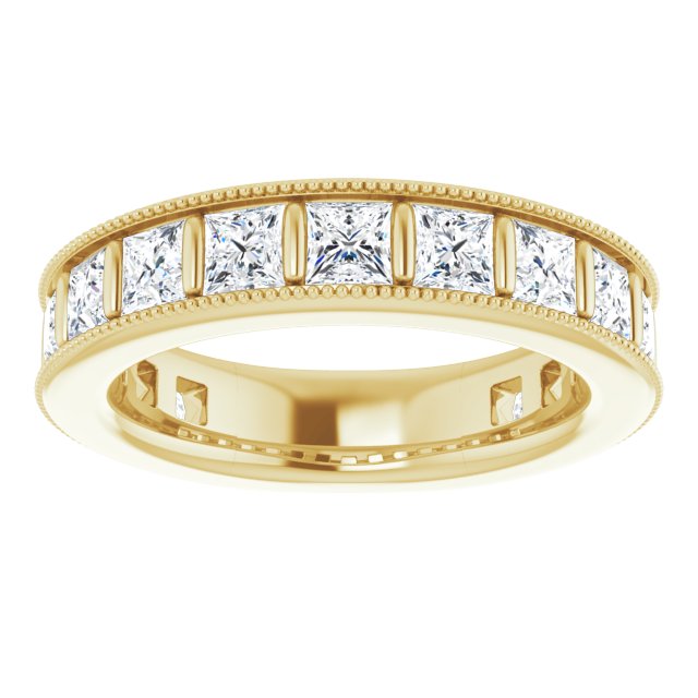 14K Gold Square Natural Diamond Milgrain Edge Anniversary Band – 1–2 3/8 CTW - Yellow Gold - view 3