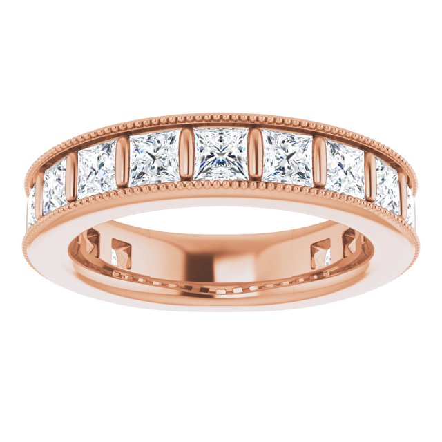 14K Gold Square Natural Diamond Milgrain Edge Anniversary Band – 1–2 3/8 CTW - Rose Gold - view 3