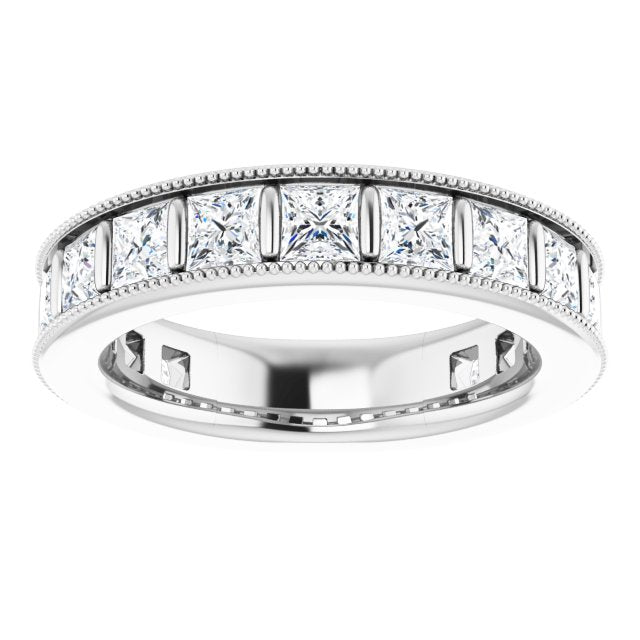 14K Gold Square Natural Diamond Milgrain Edge Anniversary Band – 1–2 3/8 CTW - White Gold - view 3