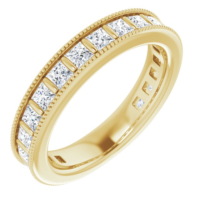 14K Gold Square Natural Diamond Milgrain Edge Anniversary Band – 1–2 3/8 CTW - Yellow Gold