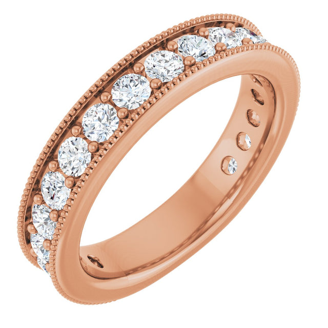 14K Gold Round Natural Diamond Milgrain Edge Anniversary Band – 1/2–1 5/8 CTW - Rose Gold