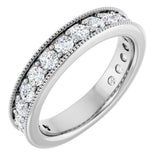 14K Gold Round Natural Diamond Milgrain Edge Anniversary Band – 1/2–1 5/8 CTW - White Gold