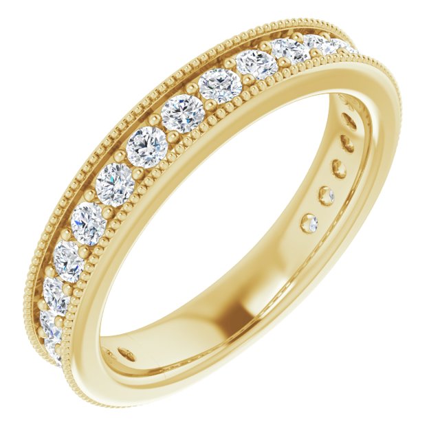 14K Gold Round Natural Diamond Milgrain Edge Anniversary Band – 1/2–1 5/8 CTW - Yellow Gold