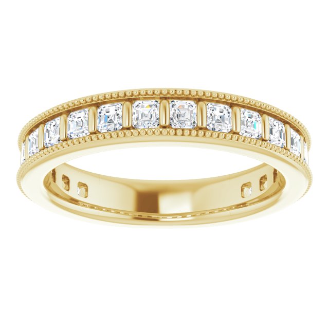 14K Gold Asscher Natural Diamond Milgrain Edge Anniversary Band – 1 CTW - Yellow Gold - view 3