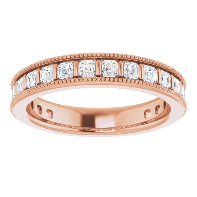 14K Gold Asscher Natural Diamond Milgrain Edge Anniversary Band – 1 CTW - Rose Gold - view 3