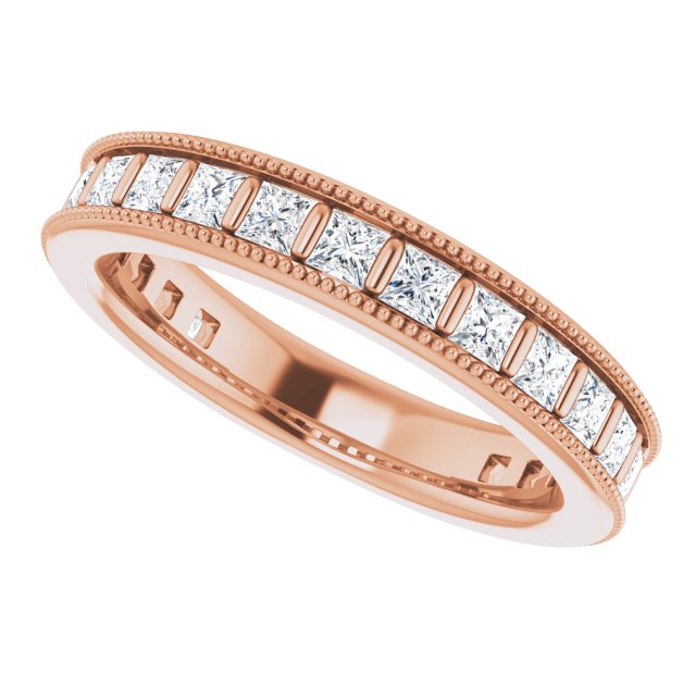 14K Gold Square Natural Diamond Milgrain Edge Anniversary Band – 1–2 3/8 CTW - Rose Gold - view 5