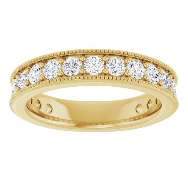 14K Gold Round Natural Diamond Milgrain Edge Anniversary Band – 1/2–1 5/8 CTW - Yellow Gold - view 3
