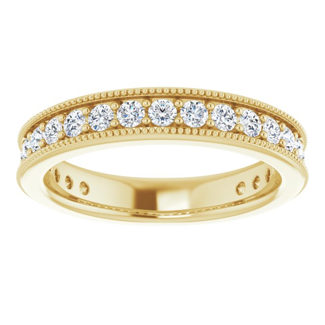 14K Gold Round Natural Diamond Milgrain Edge Anniversary Band – 1/2–1 5/8 CTW - Yellow Gold - view 3