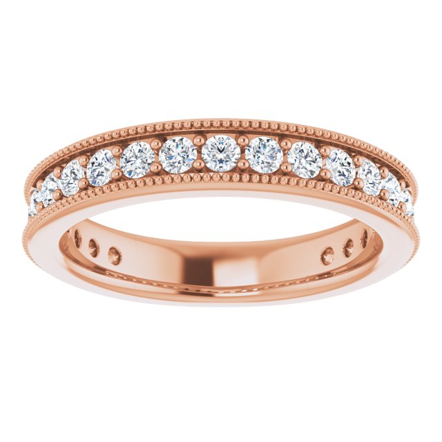 14K Gold Round Natural Diamond Milgrain Edge Anniversary Band – 1/2–1 5/8 CTW - Rose Gold - view 3