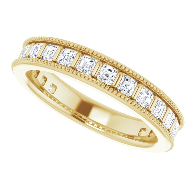 14K Gold Asscher Natural Diamond Milgrain Edge Anniversary Band – 1 CTW - Yellow Gold - view 5