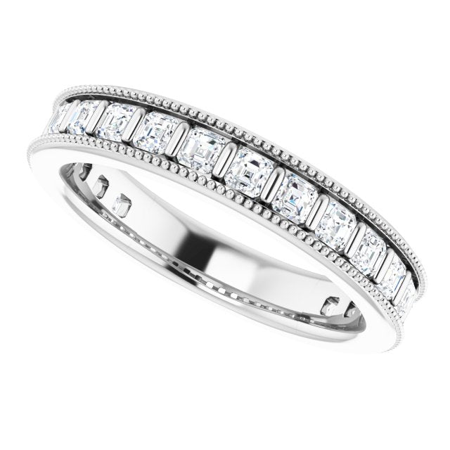 14K Gold Asscher Natural Diamond Milgrain Edge Anniversary Band – 1 CTW - White Gold - view 5